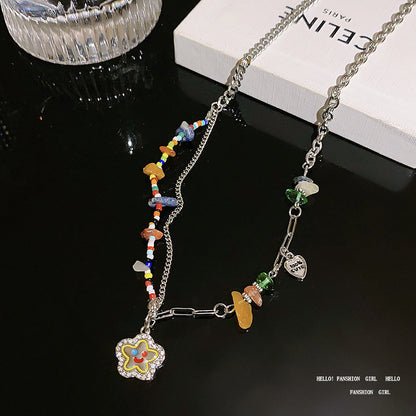 Fairy Temperamental Colored Loving Heart Pendant Clavicle Necklaces