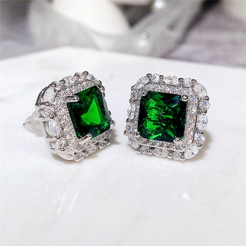 Attractive Shi Vintage Emerald Square Ear Earrings