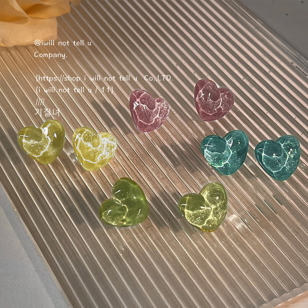Sweet Sier Needle Resin Love Heart Earrings