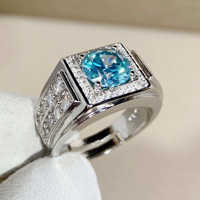 Men's Hearts And Arrows Blue Green Zircon Moissanite Rings