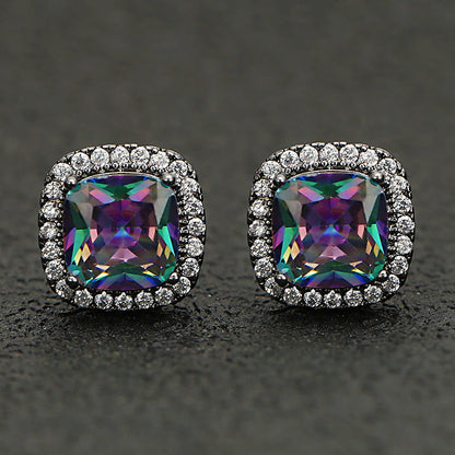 Temperament Wild Colorful Square Zircon Fashion Earrings