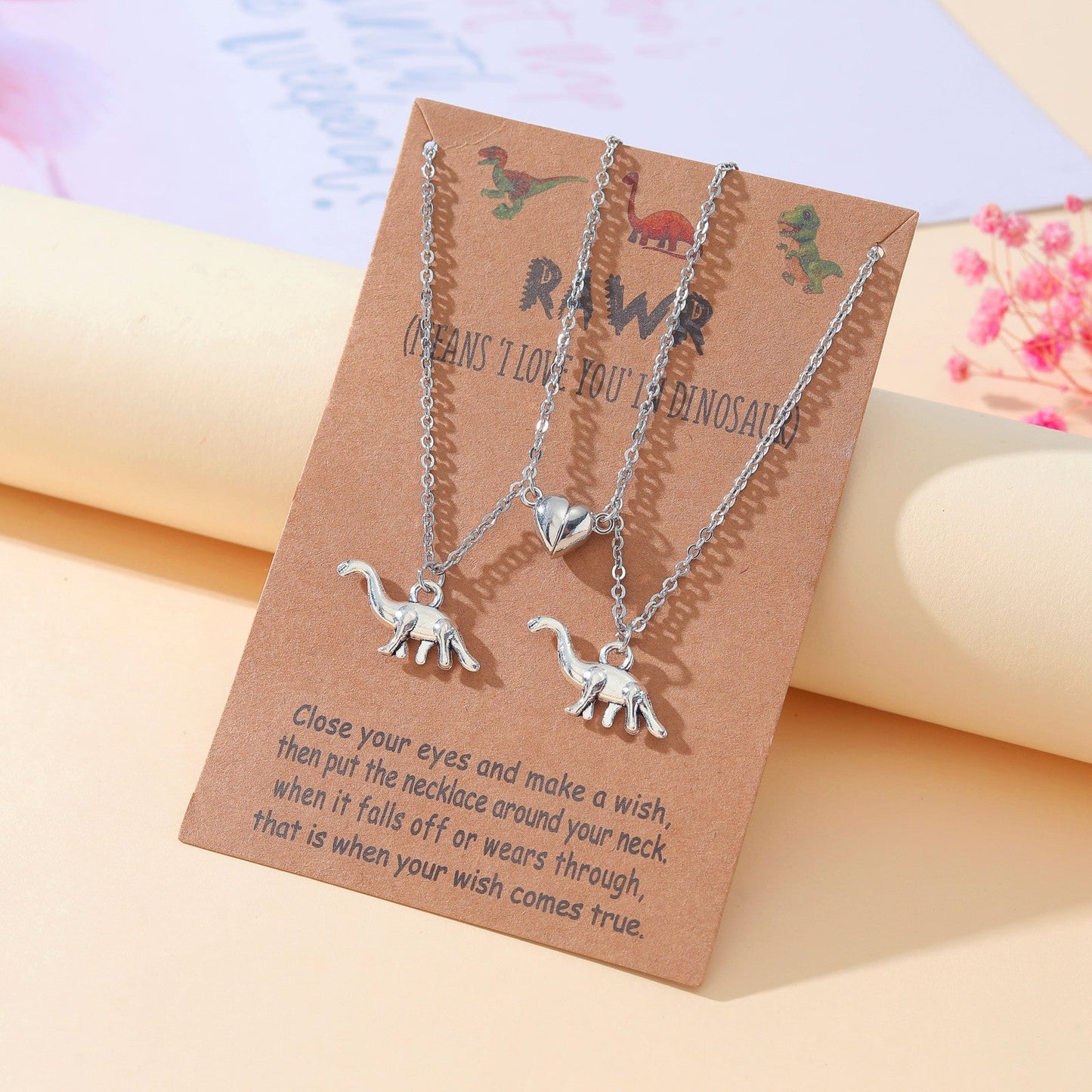 Alloy 3d Little Dinosaur Heart-shaped Magnetic Buckle Couple Necklaces