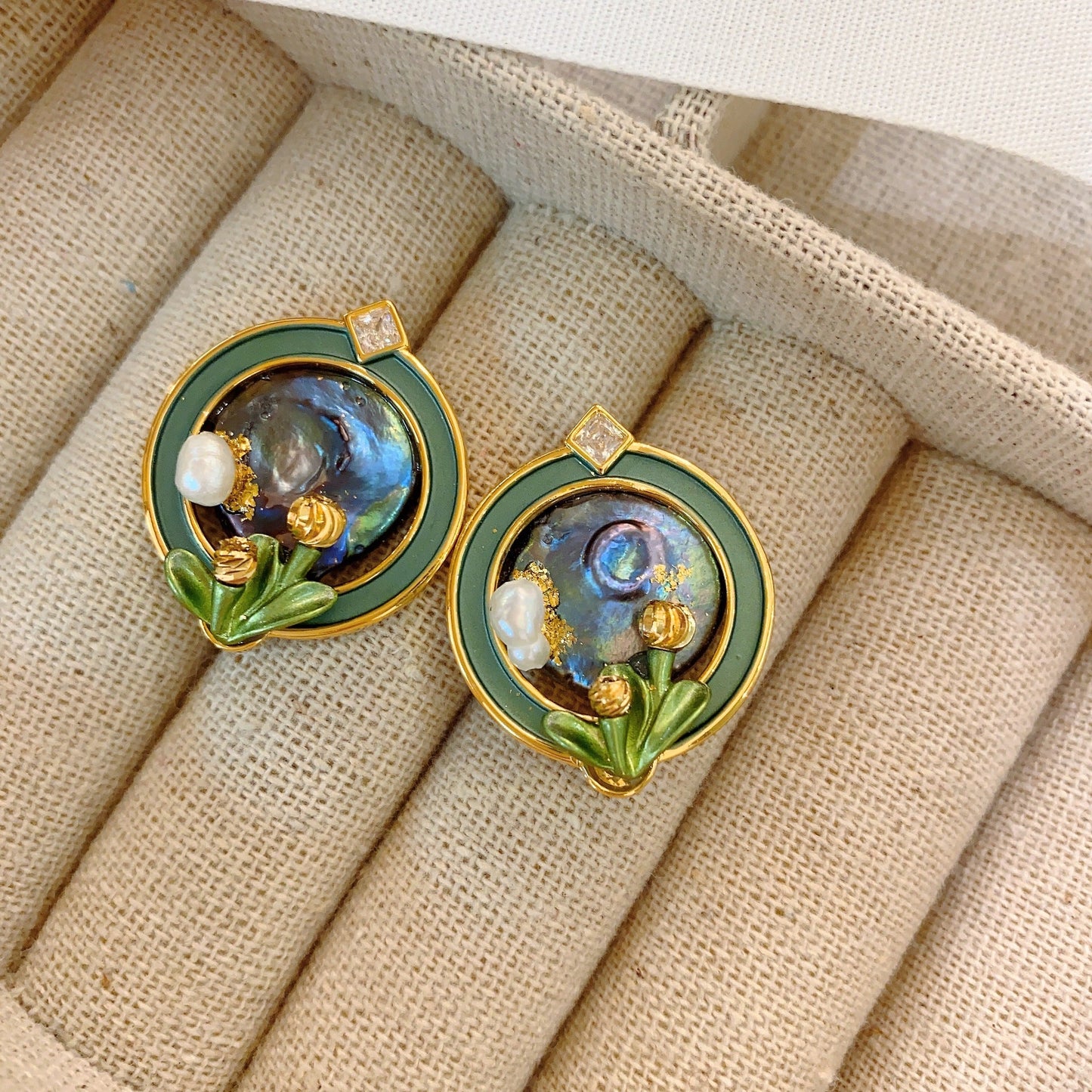 Women's Retro Enamel Antique French Oil Painting Earrings