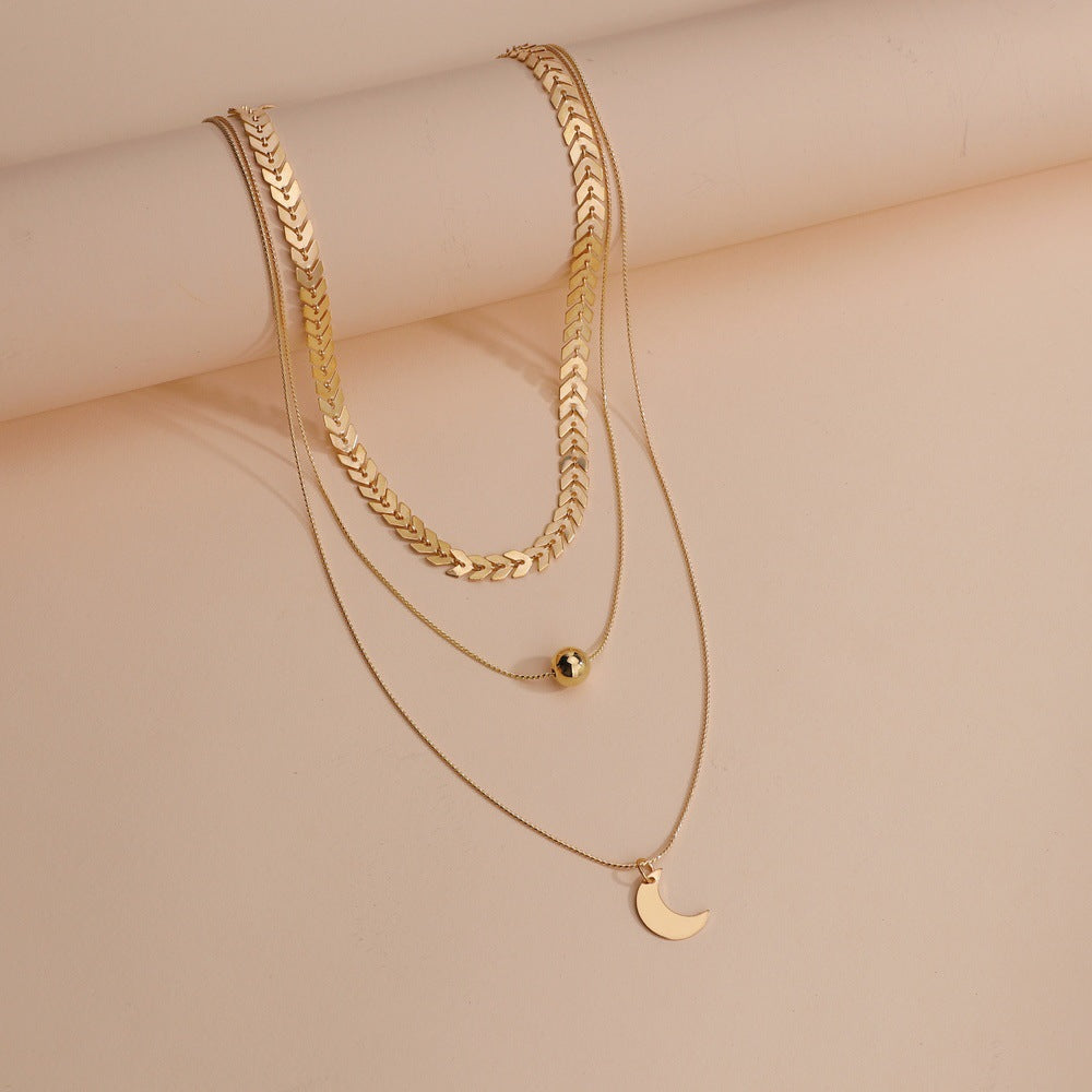 Women's Twin Leaf Metal Moon Pendant Ornament Necklaces