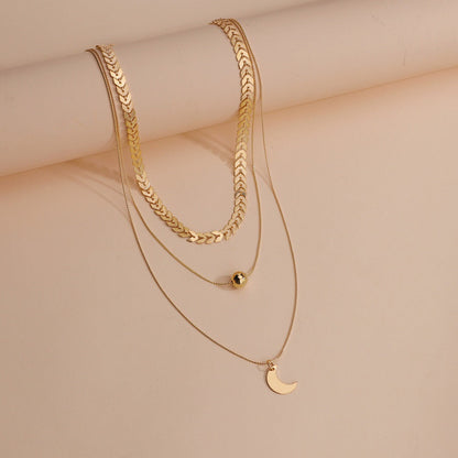 Women's Twin Leaf Metal Moon Pendant Ornament Necklaces