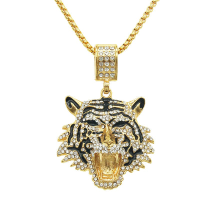 Women's & Men's & Diamond Three-dimensional Tiger Head Pendant Necklaces