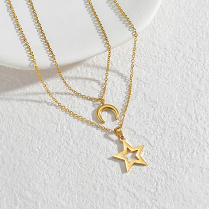 French Retro Stainless Steel Gold Hollow Pentagram Ornament Necklaces