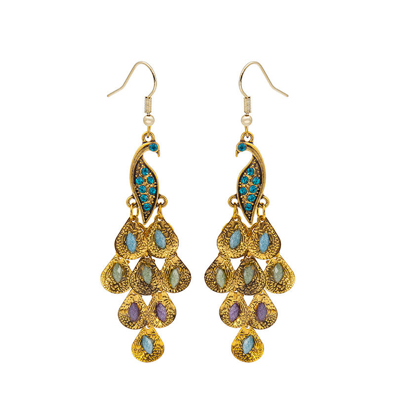 Style Long Fashion Retro Big Peacock Earrings