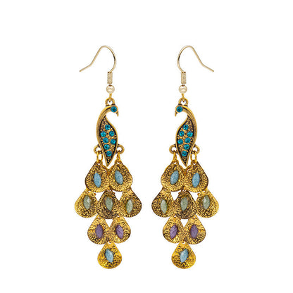Style Long Fashion Retro Big Peacock Earrings