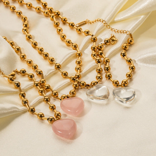 Transparent Glass Crystal Gold Heart Round Necklaces