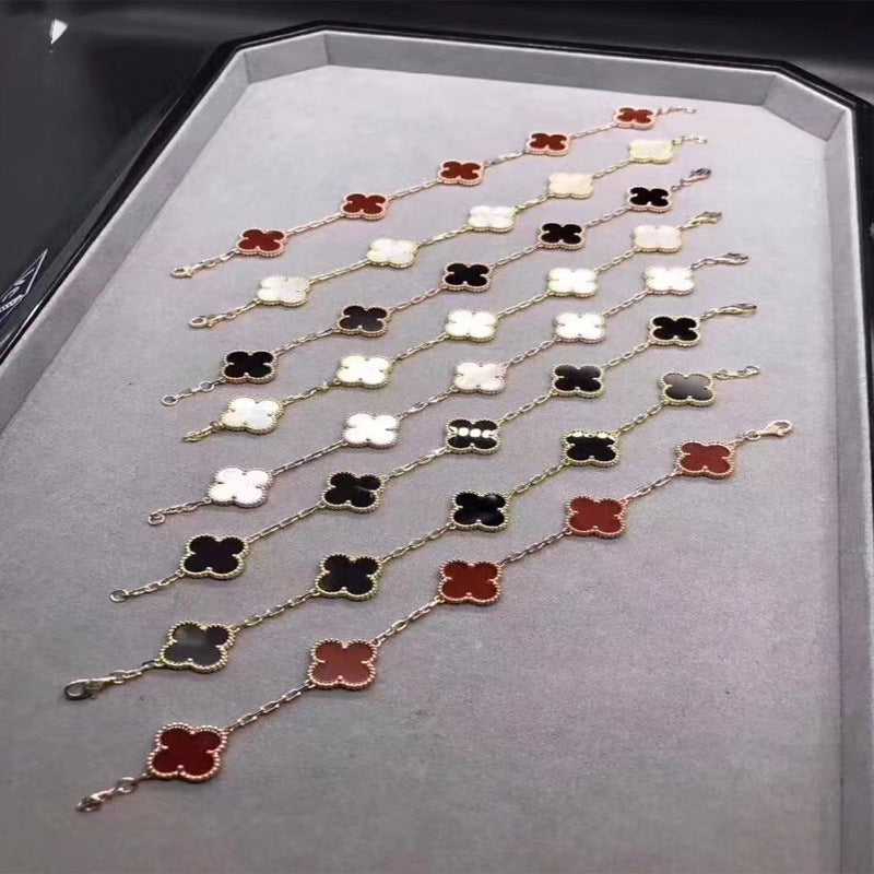 Red Agate Clover Female Pork Belly White Shell Bracelets