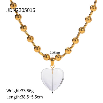 Transparent Glass Crystal Gold Heart Round Necklaces
