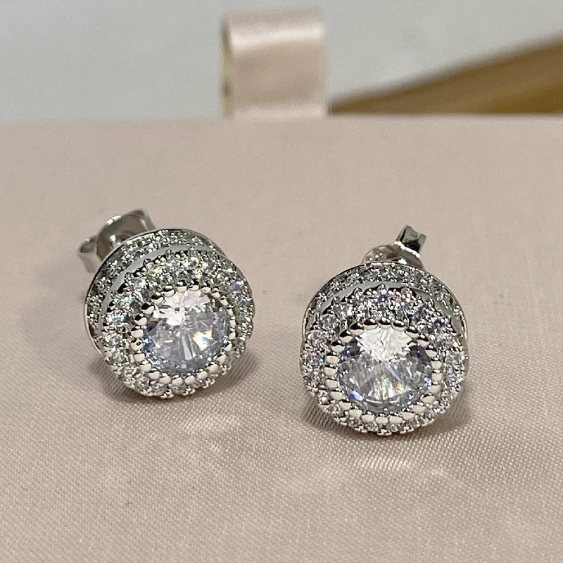 Full-jeweled Bezel Setting Round Zircon Full Earrings