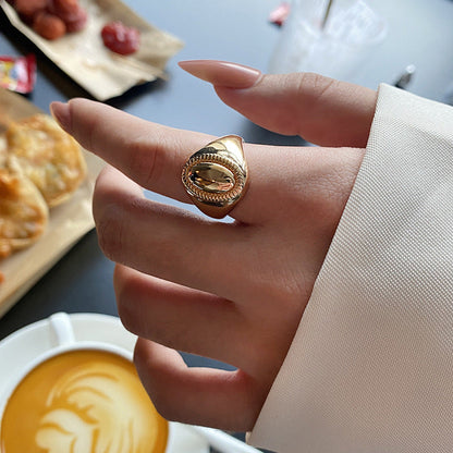 Women's Fashionable Golden Elegant Oval Open Adjustable Rings
