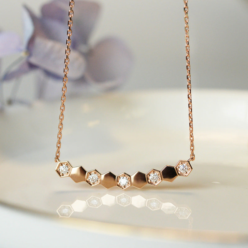 Rose Gold Diamond Honeycomb Female Smiling Face Smile Clavicle Necklaces