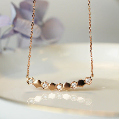 Rose Gold Diamond Honeycomb Female Smiling Face Smile Clavicle Necklaces