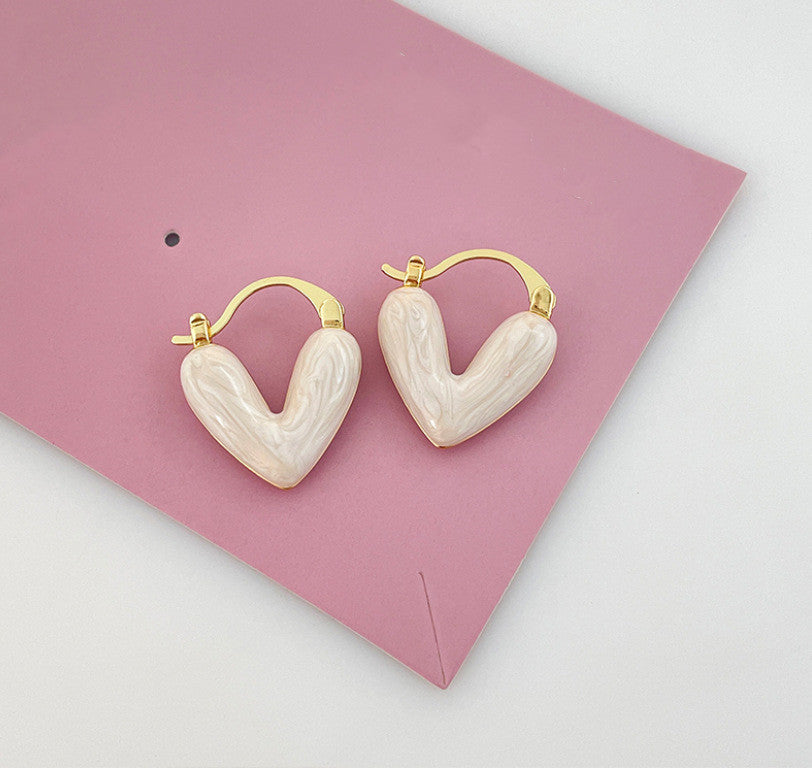 Women's Luxury High-grade White Drip Glazed Love Heart Small Earrings