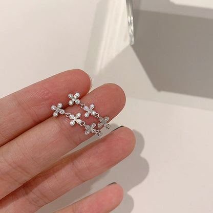 Women's Flower Tassel Sterling Sier Simple Mori Rings