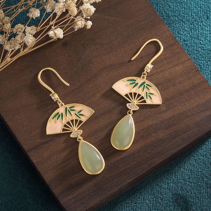 Ancient Gold-plated Enamel Color Court Circular Fan Earrings