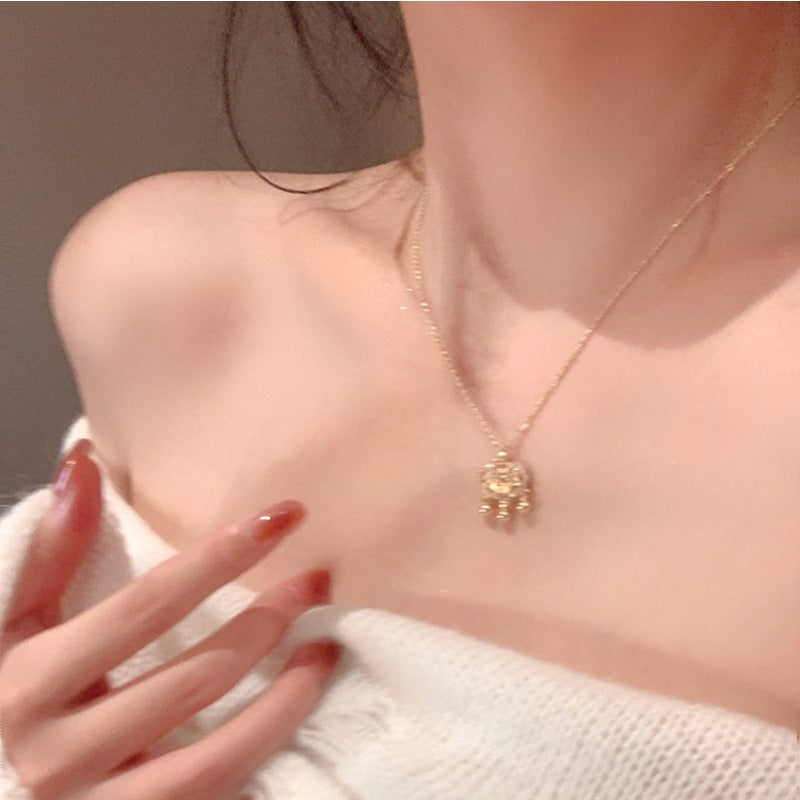 Women's Sier Accessories Safety Lock Pendant Fu Character Necklaces