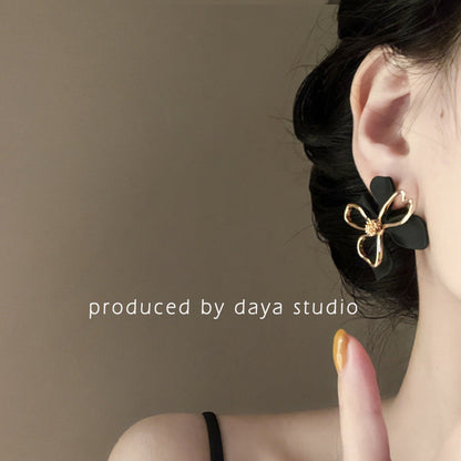 For Metal Flower Korean Exaggeration Sier Pin Earrings