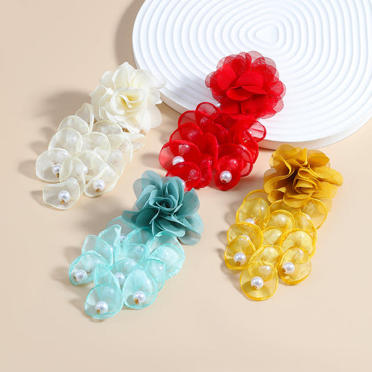 Women's Flower Exaggerated Bohemian Cloth With Pearl Earrings