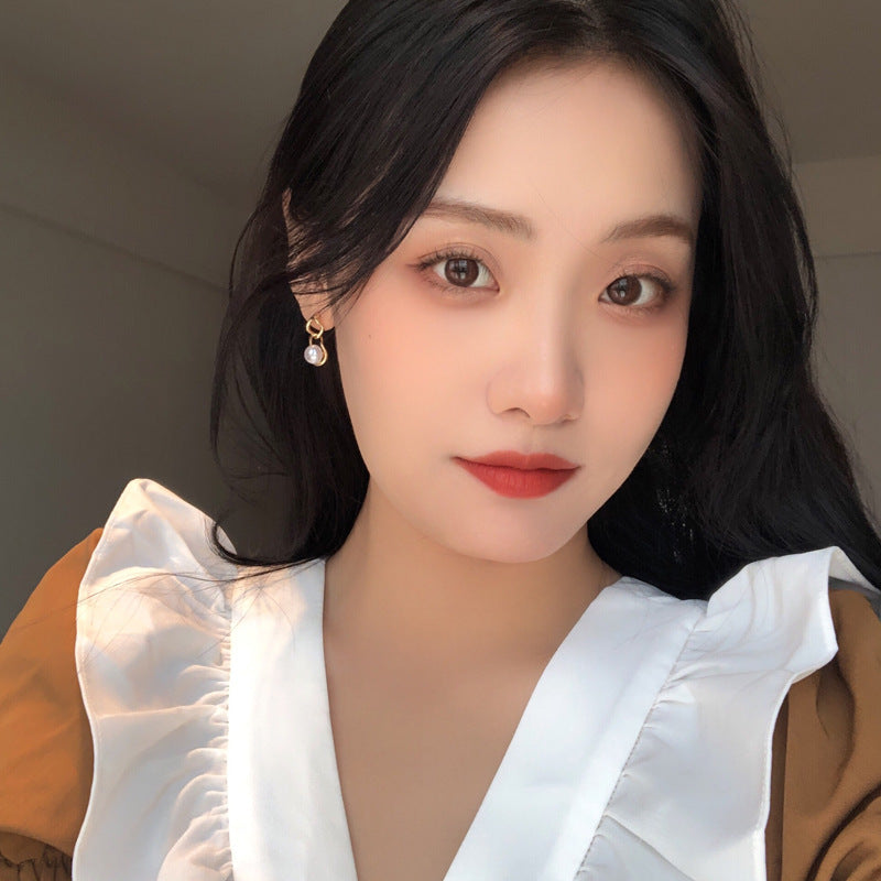 Sier Needle Temperamental Pearl Personality Chain Earrings