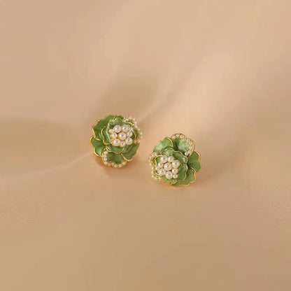 Pearl Fresh Sweet Green Enamel Light Earrings