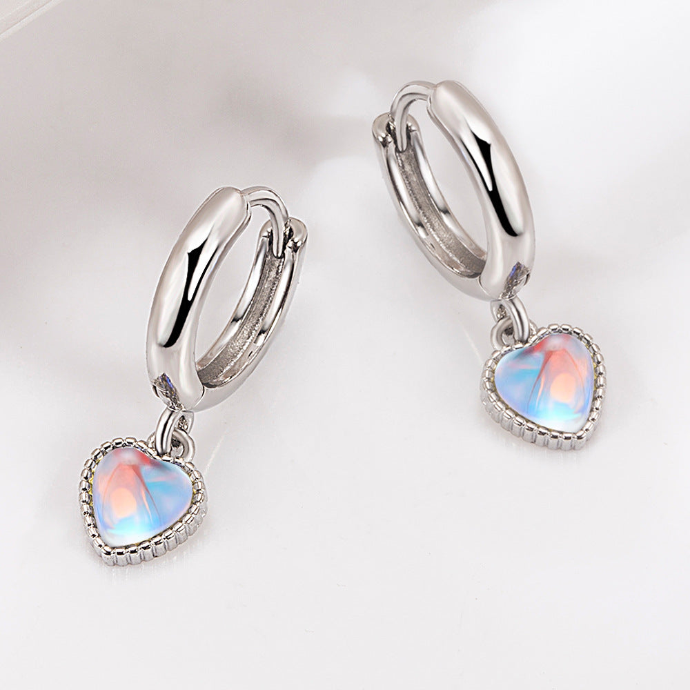 Women's Heart Fashion Korean Heart-shaped Moonstone Ear Earrings
