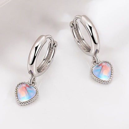 Women's Heart Fashion Korean Heart-shaped Moonstone Ear Earrings