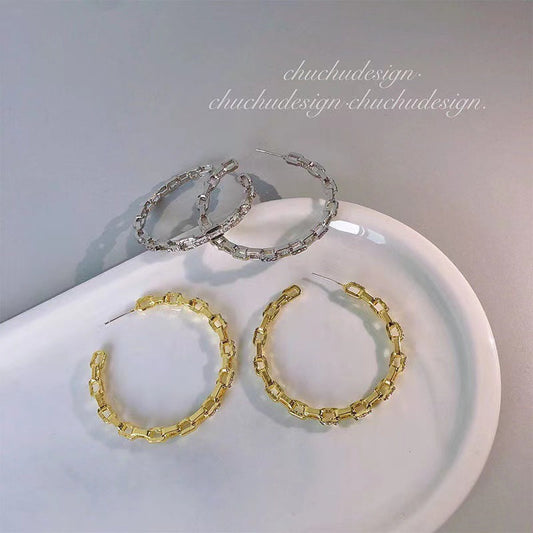 Sier Needle Korean Style Full Diamond Earrings