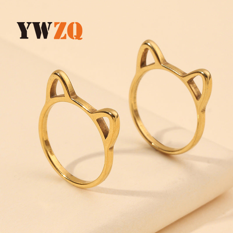 Steel Ornament Cat Ears Girlfriends Couple Rings