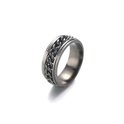 Men's Steel Ornament Pressure Pattern Rotatable Chain Open Wine Rings
