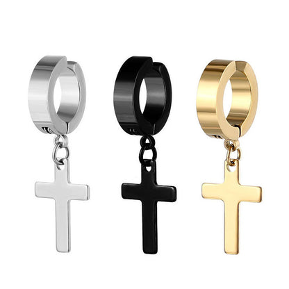 Cross Round Hip Hop Punk Polished Earrings