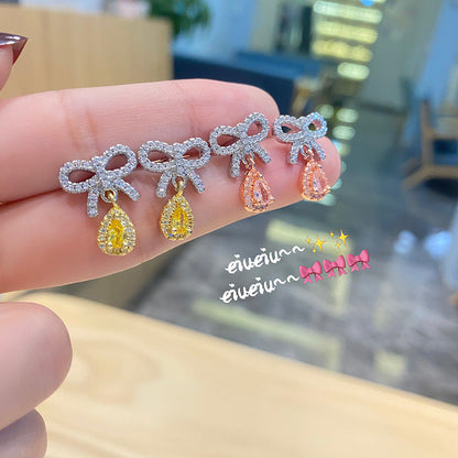 Women's Bowknot Diamond Ornament Light Luxury Cold Earrings