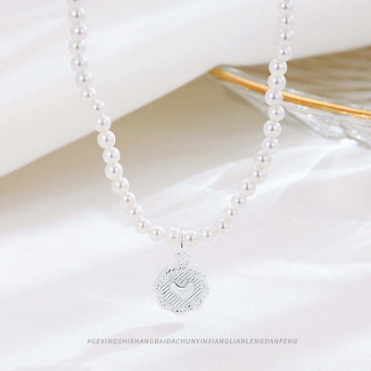 Women's Sterling Sier Pearl Heart Temperamental Minority High-grade Ornament Light Necklaces
