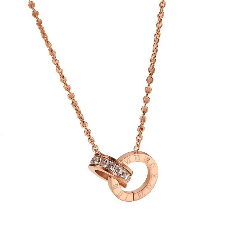 Women's Digital Double Rose Gold Titanium Steel Necklaces