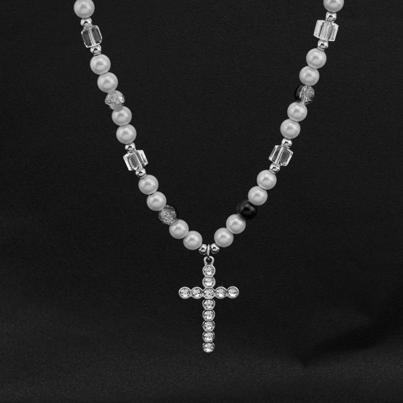 Niche Reflective Beads Stitching Cross Clavicle Necklaces