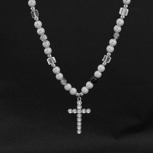 Niche Reflective Beads Stitching Cross Clavicle Necklaces