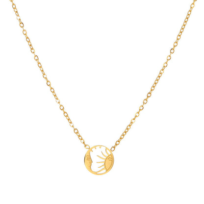 Gold Plated Stainless Steel Fashion Personality Square Sun Moon Necklaces
