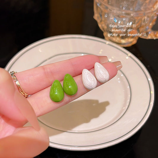 Sier Needle Fresh Dripping Oil Water Earrings