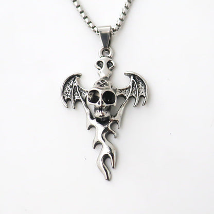 Men's Halloween Bat Skull Pendant Personality Dark Style Trendy Punk Necklaces