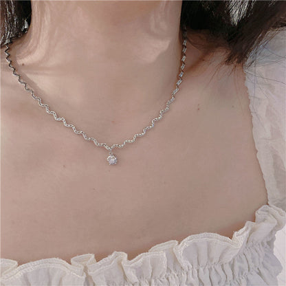 Women's Shiny Diamond Pendant High-grade Wave Design Necklaces