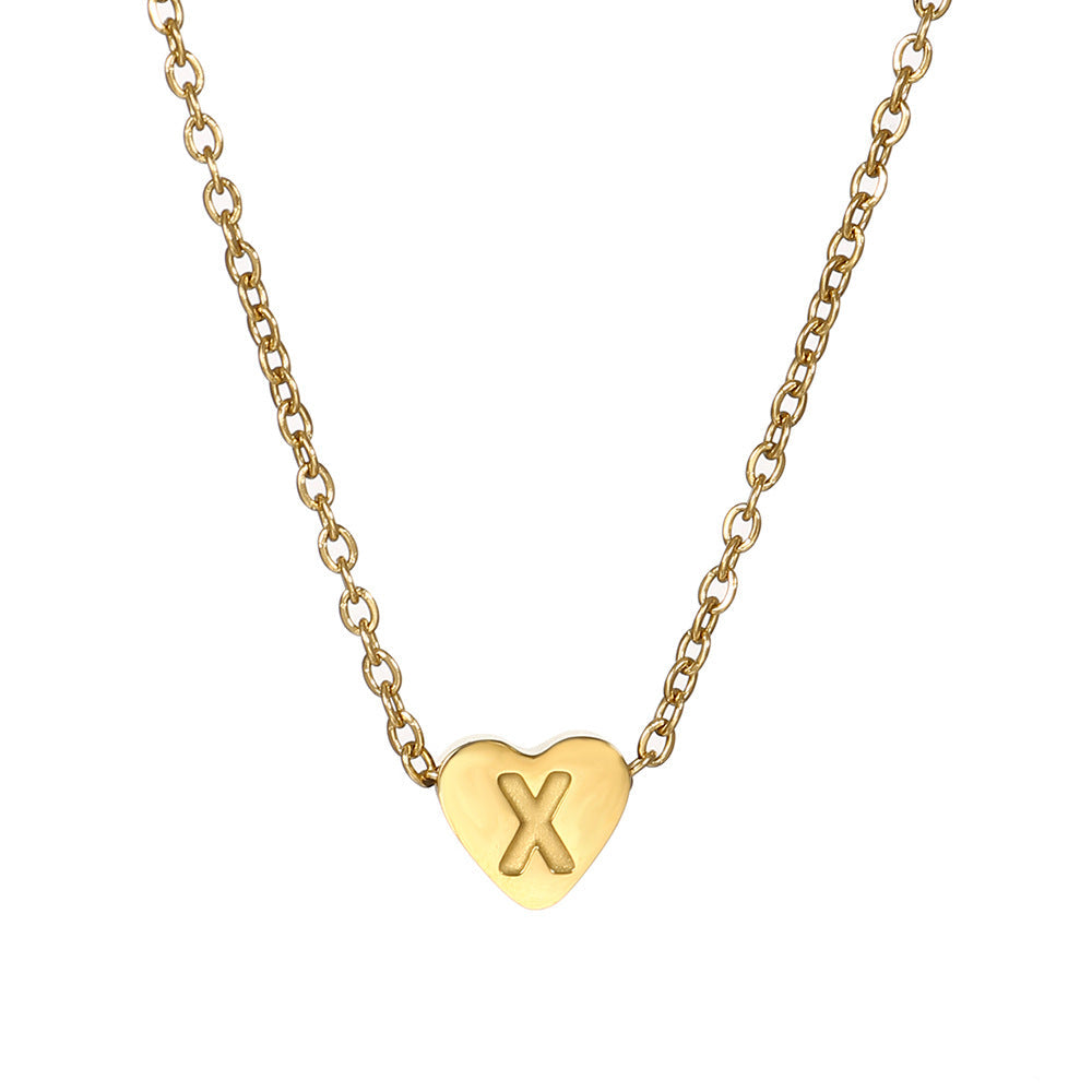 Gold Stainless Steel Heart-shaped Letter Female Titanium Necklaces