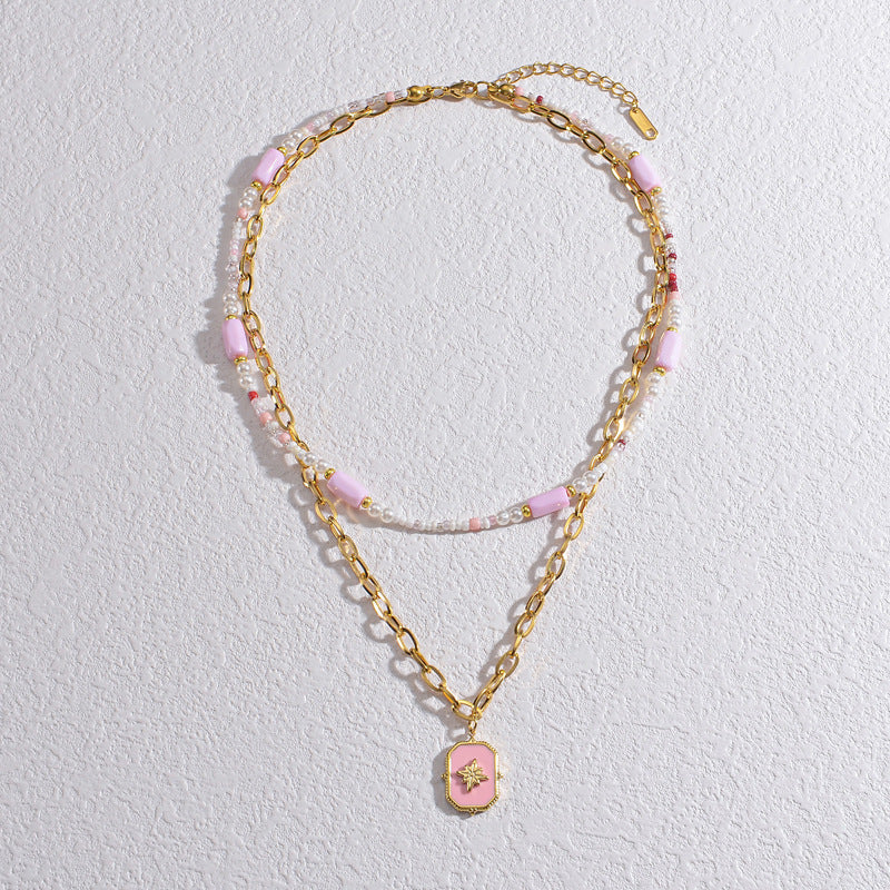 Star Design Elegant Lady Beaded Double Layer Twin Necklaces