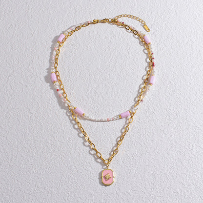 Star Design Elegant Lady Beaded Double Layer Twin Necklaces