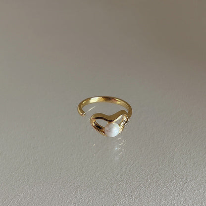 Style Vintage Shell Flowers Open-end Pearl Suit Rings