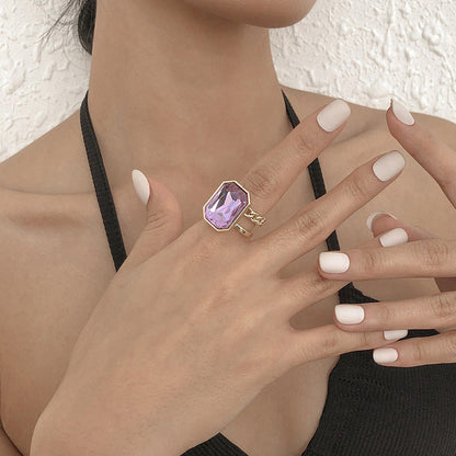 Square Gemstone Female Temperament Personality Retro Rings