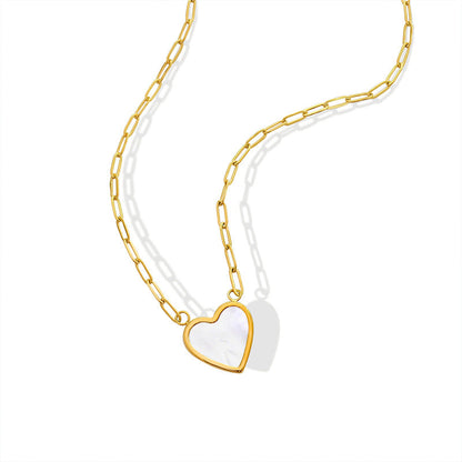 White Sea Shell Peach Heart Female Titanium Necklaces