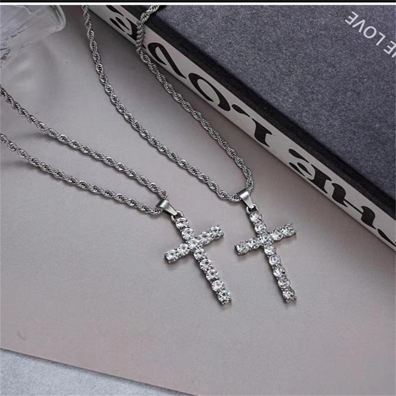 Women's & Men's Diamond Cross Horse Thinking Zircon Hip Hop Personality Necklaces